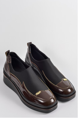 Лаковані туфлі шоколадного кольору з текстильним верхом великих розмірів