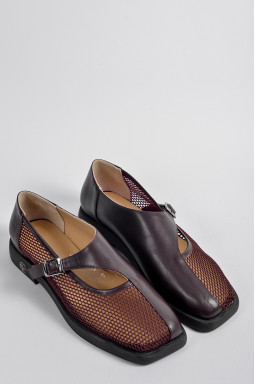 Туфли в шоколадном оттенке с комбинированным верхом больших размеров