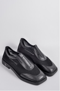 Черные кожаные туфли с сетчатыми вставками больших размеров