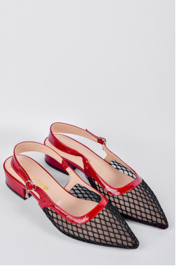 Туфлі із поєднанням чорної сітки та червоних акцентів великих розмірів
