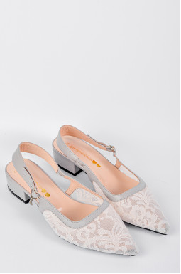 Туфлі на підборах з мереживної кремової сітки з шкіряними вставками великих розмірів