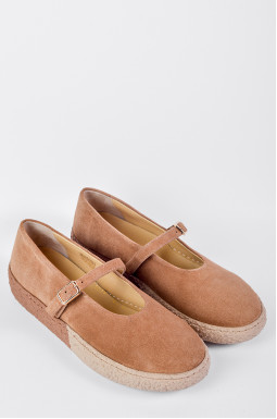 Коричневі замшеві туфлі з ремінцем та на танкетці великих розмірів