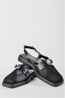 Чорні туфлі з відкритою п'яткою і сітчастими вставками великих розмірів