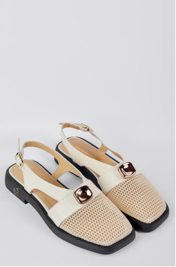Кремові туфлі з відкритою п'яткою і сітчастими вставками великих розмірів