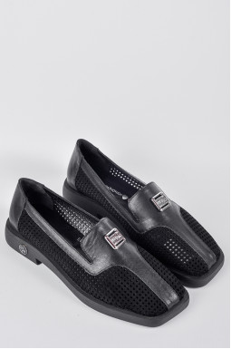 Туфлі чорні класичні з поєднанням замші та шкіри великих розмірів