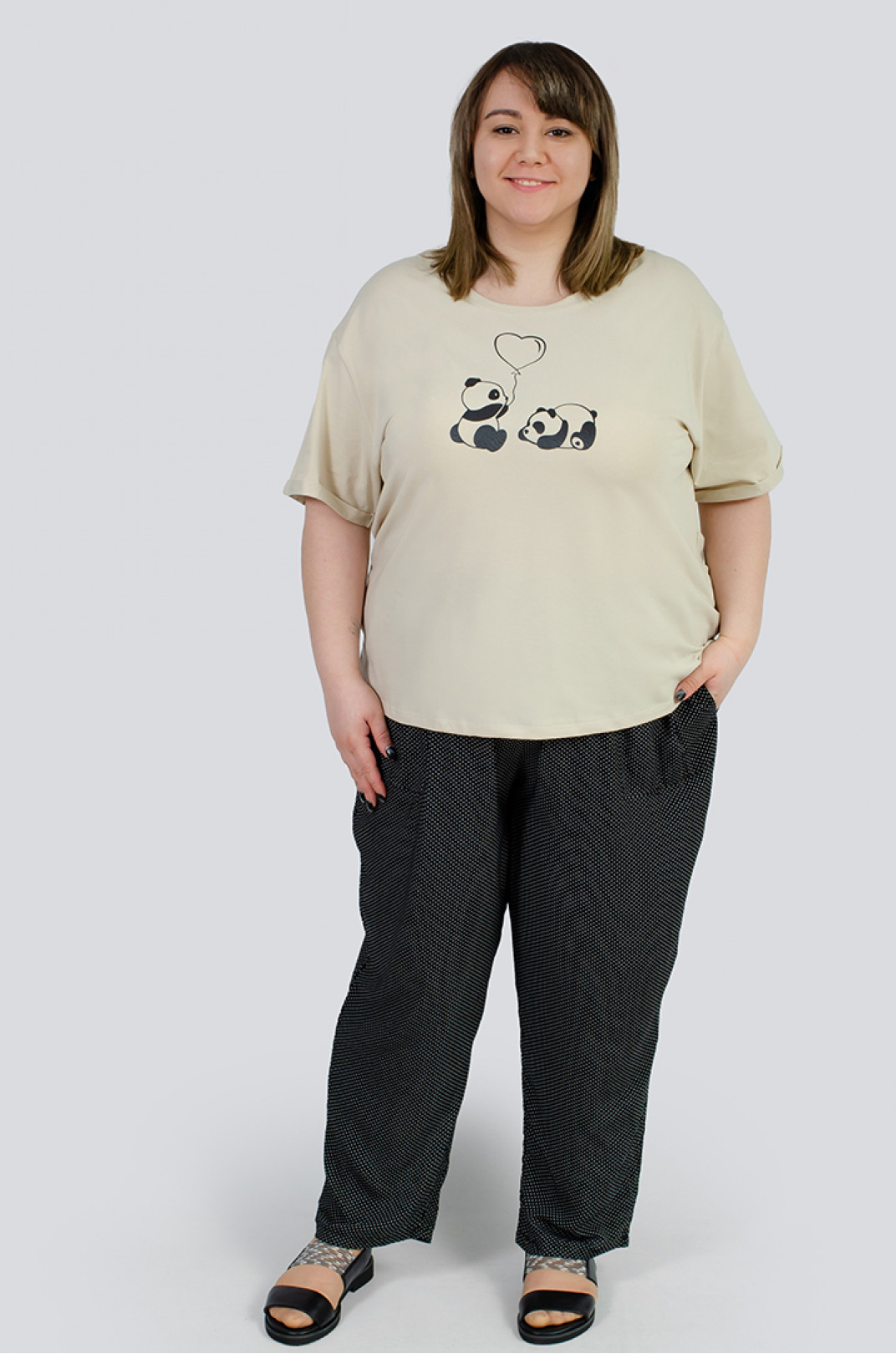 Котонова футболка з принтом панди великих розмірів