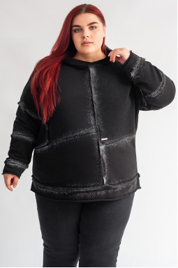 Черное худи с контрастным принтом больших размеров