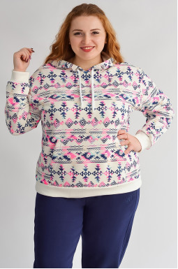 Худи на флисе с этническим орнаментом больших размеров