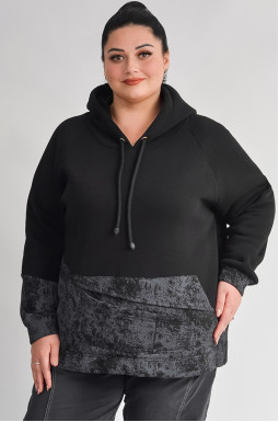 Худі з флісовим утепленням в чорно-графітовому кольорі великих розмірів