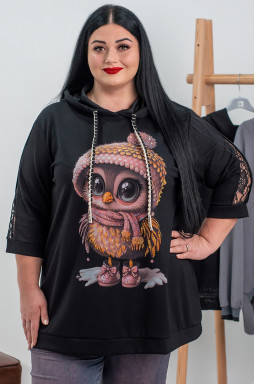 Худі з декоративним принтом і мереживними вставками великих розмірів