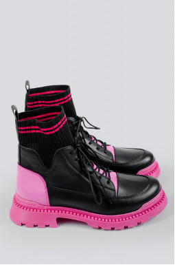 Яркие розово-черные ботинки больших размеров