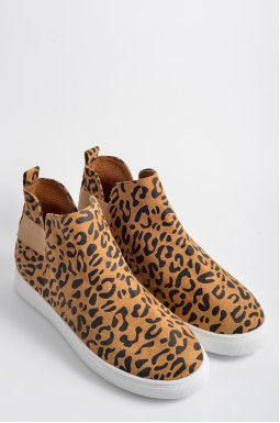 Черевики з екозамші на низькій танкетці з леопардовим принтом великих розмірів