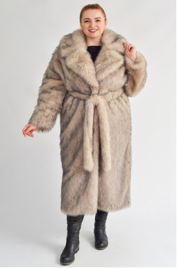 Шуба с мягким экомехом и поясом больших размеров