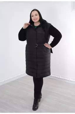 Пальто однотонное стеганное с капюшоном батал