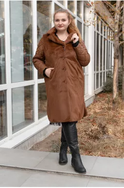 Пальто-трансформер плащівка та хутро з поясом батал