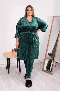 Велюровий халат короткий з поясом супер батал