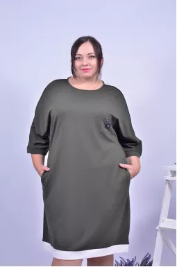 Платье хаки повседневное батал