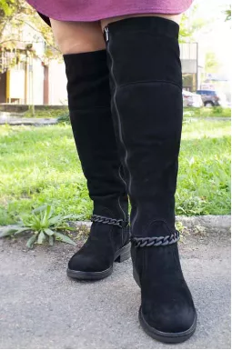 Ботфорти замшеві зимові з ланцюгом великих розмірів