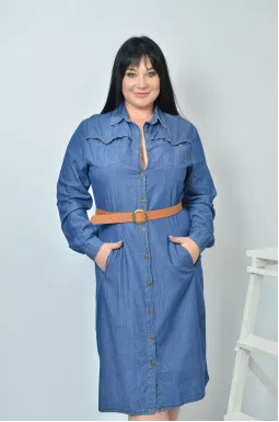 Платье джинсовое с поясом батал