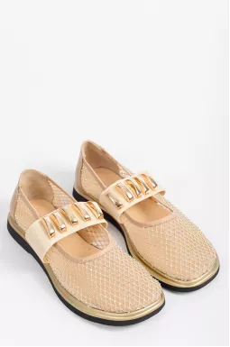 Балетки із золотистим декором та стразами великих розмірів