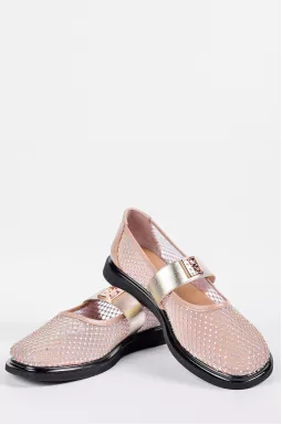 Балетки с сетчатым верхом в цвете карамель и мелкими камнями больших размеров