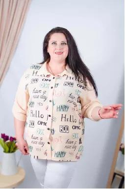 Блуза длинная беж батал