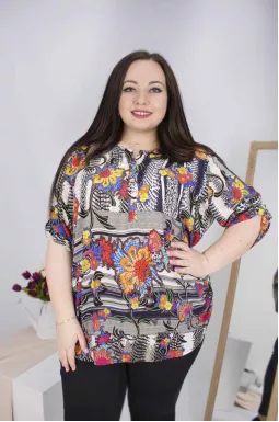 Блузка длинная разноцветная супер батал