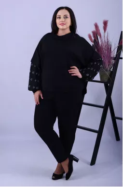 Блуза демисезонная длинная с принтом горох супер батал