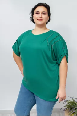 Смарагдова блуза декорована намистинами батал 