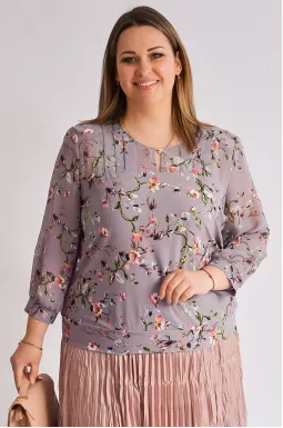 Блуза короткая шифоновая в принт больших размеров