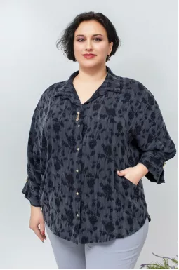 Блуза довга шовкова в візерунок батал
