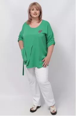 Блуза шовк з кишенею та декором батал