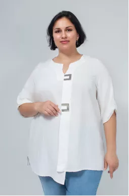 Блуза льняна з прикрасами батал