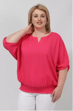 Блуза однотонна з декором на спинці батал
