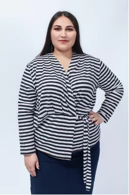 Блуза на запах в горизонтальну смужку батал