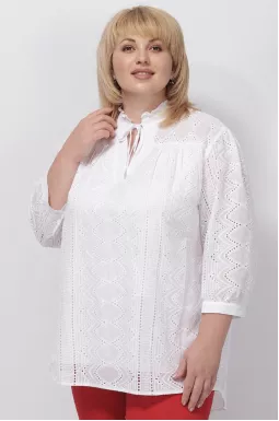 Блуза біла з мереживною вишивкою-перфорацією супер батал