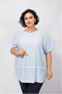 Світла льняна однотонна блуза супер батал
