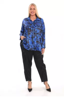 Блуза довга шовкова в принт супер батал