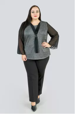 Блуза люрексова з рукавами із сітки супер батал