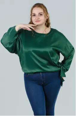 Цветная атласная блуза с завязками батал