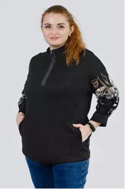 Блуза з блискавкою і принтом батал