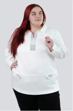 Блуза трикотажна з коміром і блискітками батал