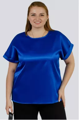 Блуза атласна з коротким рукавом великих розмірів