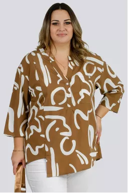 Блуза в принт асиметричного крою великих розмірів