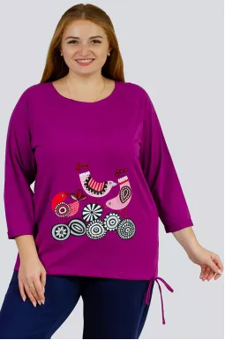 Блуза трикотажна кольору фуксія з принтом великих розмірів