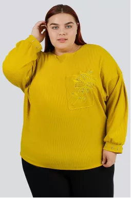 Блуза рубчик с декором больших размеров