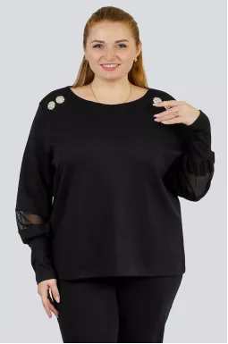  Блуза черная трикотажная с украшениями больших размеров