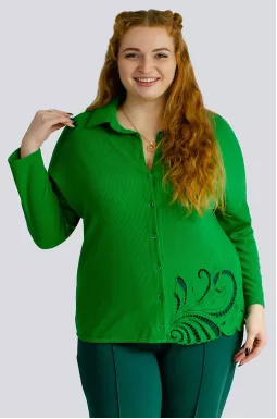 Блуза рубчик с декором и пуговицами больших размеров