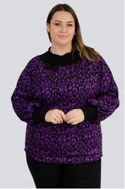 Блуза леопардова з прикрасами великих розмірів