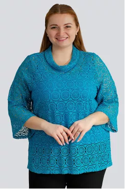 Мереживна довга блуза-двійка великих розмірів